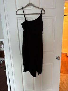 Lulu's Black Asymmetric Midi Slip Dress
